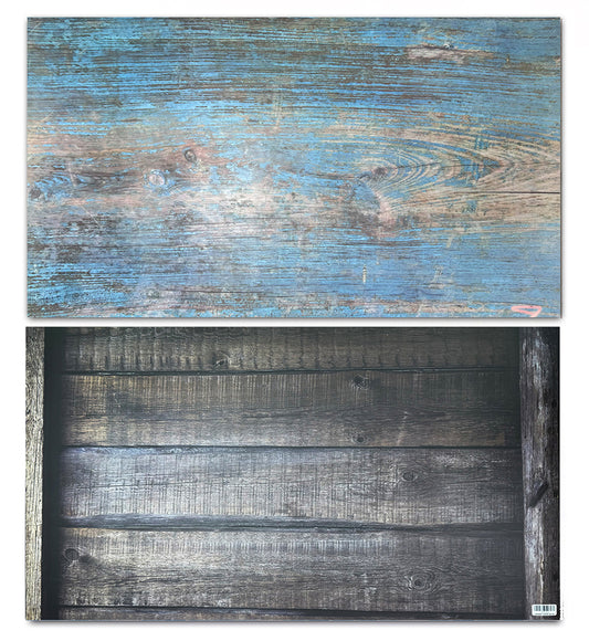 3D Double sided Blue paint wood and Old dark rustic Photography backdrop #8855